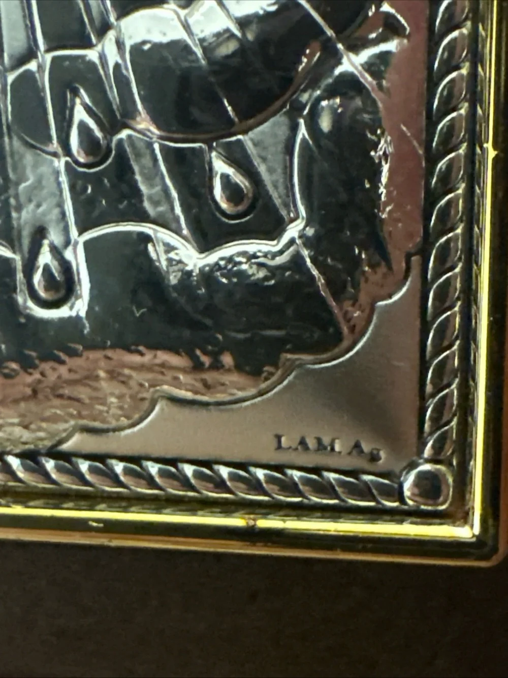 Holy Spirit sterling Silver Dove Arch Plaque in Brown Frame Italy